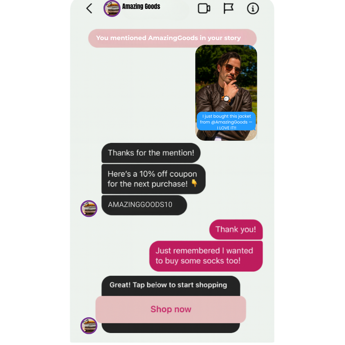 Story reply, reaction, mention image